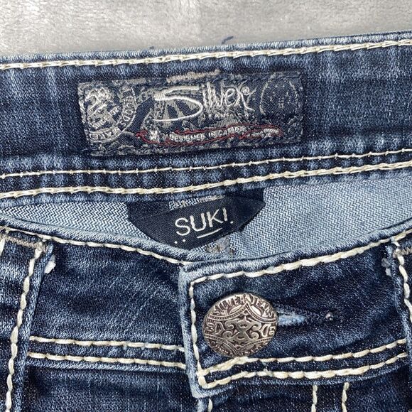 Silver Jeans Women's W28 Suki Dark Wash Thick Stitch Embroidered Straight Leg - Picture 5 of 9
